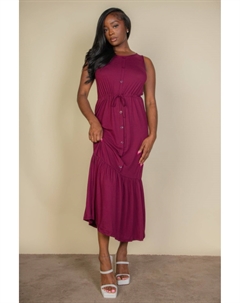 Женское макси-платье без рукавов с завязками на талии и пуговицами спереди, цвет burgundy Fashnzfab