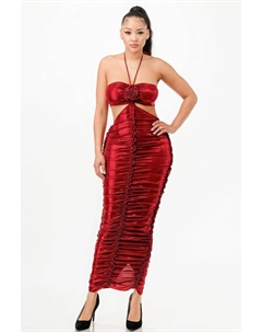 Платье-халтер с металлическим отливом, красный Fashnzfab