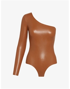 Боди из искусственной кожи с длинным рукавом и одним плечом цвета какао, цвет cocoa Commando