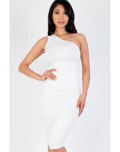 Женское сексуальное однотонное облегающее платье миди с оборками на одно плечо, белый Fashnzfab
