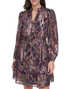 Мини-платье Petites Womens Metallic Ruffled, цвет black multi Vince camuto