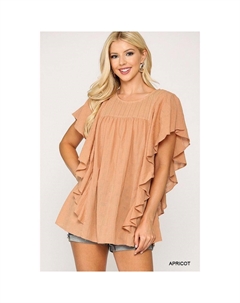 Текстурированная туника с рукавами-оборками и вырезом-замочной скважиной сзади, цвет apricot Fashnzfab