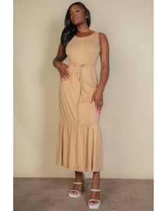 Женское макси-платье без рукавов с завязками на талии и пуговицами спереди, цвет l.taupe Fashnzfab