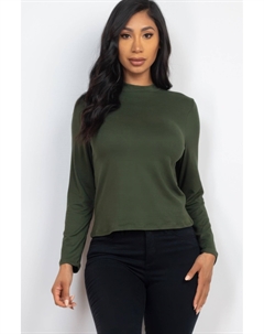 Женский однотонный топ с воротником-стойкой и длинными рукавами, оливковый Fashnzfab