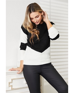 Двухцветный ажурный свитер в рубчик, черный Fashnzfab