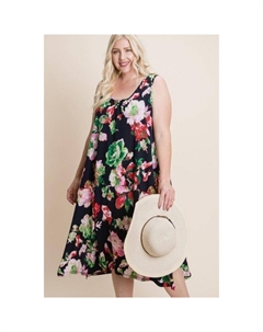 Платье-майка миди с цветочным принтом Bulgari размера плюс и асимметричным подолом, темно-синий/зеленый Fashnzfab