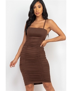 Мини-платье с двойной сборкой спереди и сборкой сзади, цвет coffee Fashnzfab