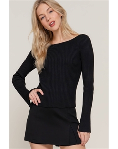 Свитер с длинными рукавами и вырезом-лодочкой, черный Fashnzfab