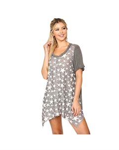 Туника из смешанного трикотажного материала со звездным узором и подолом Shark Bite, цвет gunmetal Fashnzfab