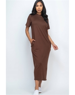Женское платье-футболка с боковыми карманами, цвет coffee Fashnzfab