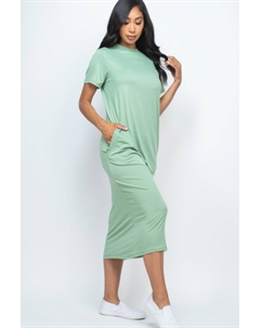 Женское платье-футболка с боковыми карманами, цвет green bay Fashnzfab