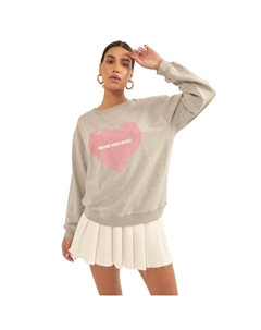 Трикотажный свитшот French Terry в винтажном стиле с графическим принтом в виде сердца, цвет heather grey Fashnzfab