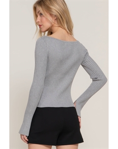 Свитер с длинными рукавами и вырезом-лодочкой, цвет heather grey Fashnzfab