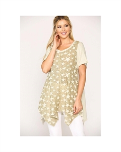 Туника из смешанного трикотажного материала со звездным узором и подолом Shark Bite, цвет golden sand Fashnzfab