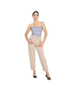 Боди с асимметричным вырезом на завязках и сетчатым принтом «Кремовые и синие волны» Fashnzfab