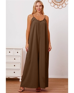 Комбинезон на бретельках с отделкой воланами и карманами в полный рост, цвет mocha Fashnzfab