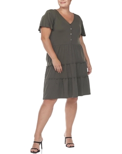 Плюс Женское Платье-рубашка из многослойного джерси, оливковый White mark