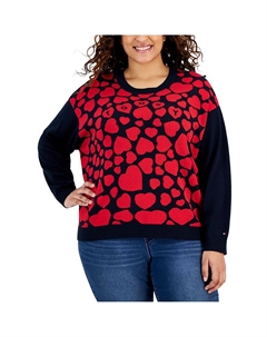 Плюс Женский Принтованный Длинный Рукав Круглый Вырез Свитер, цвет sky captain/scarlet Tommy hilfiger