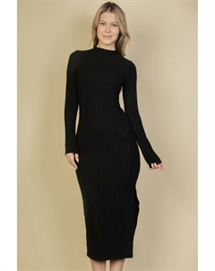 Женское платье-свитер с пушистым воротником и разрезом на бедре, черный Fashnzfab