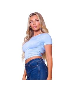 Топ с короткими рукавами и круглым вырезом, перекрещивающийся с завязками, светло-голубой Fashnzfab