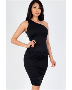 Женское сексуальное однотонное облегающее платье миди с оборками на одно плечо, черный Fashnzfab