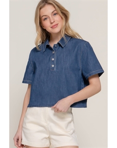 Женская рубашка свободного кроя с коротким рукавом из денима, цвет dark denim Fashnzfab