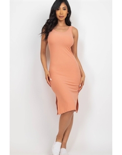 Женское ребристое платье-майка миди с боковыми разрезами, цвет sun baked Fashnzfab