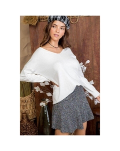 Свитер Hi-lo с V-образным вырезом, рукавами 3/4 и боковыми разрезами, белый Fashnzfab