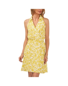 Женское мини-платье-рубашка с имитацией запаха, цвет bright lemon Vince camuto