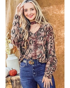 Топ с воротником-хомутиком и рукавами «летучая мышь» с принтом змеи, цвет animal Fashnzfab