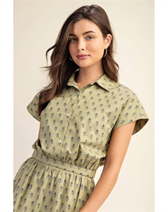 Укороченная рубашка с принтом и заниженной линией плеч, фисташковый Fashnzfab