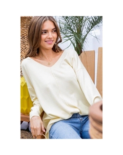 Свитер Hi-lo с V-образным вырезом, рукавами 3/4 и боковыми разрезами, светло-желтый Fashnzfab