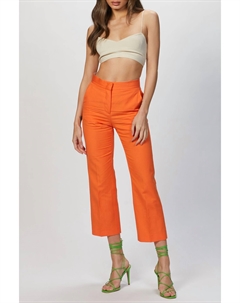 Брюки из льняной смеси оранжевого цвета Msgm