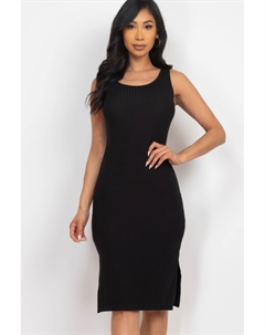 Женское ребристое платье-майка миди с боковыми разрезами, черный Fashnzfab