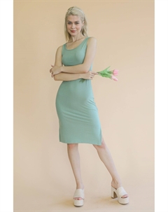 Женское ребристое платье-майка миди с боковыми разрезами, цвет green bay Fashnzfab