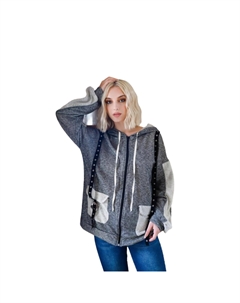 Свитер с капюшоном, застегивающийся на молнию, с поясом и вывернутыми деталями, цвет charcoal Fashnzfab