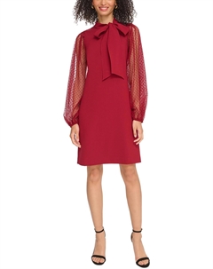 Женское сетчатое платье-трапеция с длинными рукавами в горошек, бордовый Vince camuto