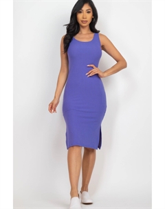 Женское ребристое платье-майка миди с боковыми разрезами, цвет chive blossom Fashnzfab