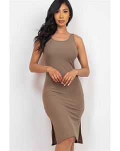 Женское ребристое платье-майка миди с боковыми разрезами, серо-коричневый Fashnzfab
