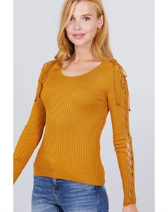 Длинный рукав с бретельками и круглым вырезом, ребристый свитер, цвет mustard Fashnzfab