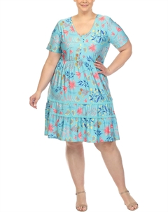 Плюс Женское Платье-трапеция с цветочным принтом длиной до колена, синий White mark