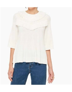 Шерстяной свитер-пуловер с бахромой на рукавах цвета слоновой кости Kate Spade Kate spade new york