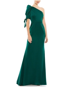 Платье-труба из атласа на одно плечо с рукавами-фонариками от, зеленый Mac duggal