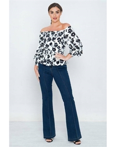 Рубашка с длинными рукавами и открытыми плечами с принтом, черный Fashnzfab