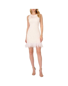 Женское кружевное мини-платье с перьями страуса, слоновая кость Adrianna papell
