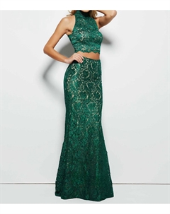 Кружевное платье из двух частей с лямкой через шею в изумрудном цвете, цвет emerald Mac duggal