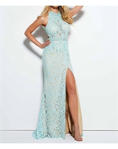 Платье из кружева с бисером и высоким разрезом сбоку в цвете Ice Blue Mac duggal