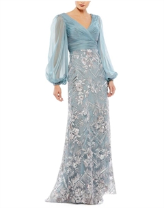 Платье Illusion с плиссировкой и А-силуэтом, цвет slate blue Mac duggal