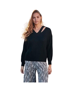 Свитер с вырезом V-образным вырезом, черный Fashnzfab