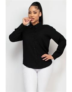 Женская льняная рубашка с воротником на пуговицах, черный Fashnzfab